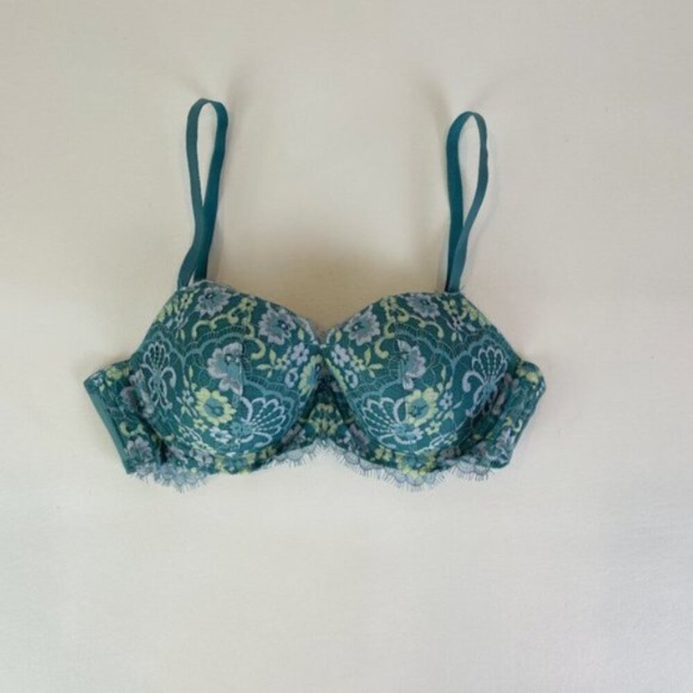 NWOT Victoria's Secret Bra 34C Dream Angels Lined Demi Blue Floral Lace